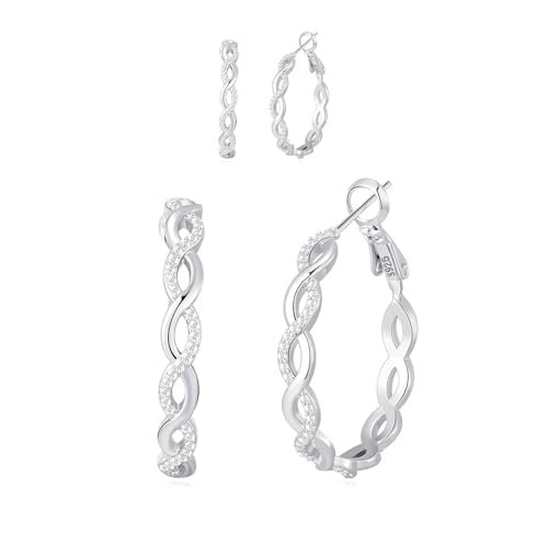 Senteria S925 Sterling Silver Post Twisted Hoop Earrings Hypoallergenic | Lightweight Silver Hoop Earrings AAAAA Cubic Zirconia Nickel Free for Sensitive Ears Twisted Hoops for Women Gifts 20-60MM - color: silver-20/60mm