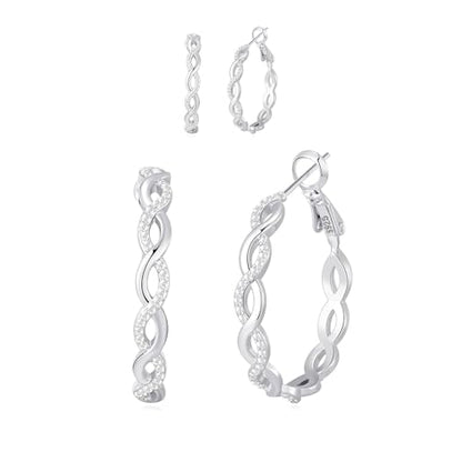 Senteria S925 Sterling Silver Post Twisted Hoop Earrings Hypoallergenic | Lightweight Silver Hoop Earrings AAAAA Cubic Zirconia Nickel Free for Sensitive Ears Twisted Hoops for Women Gifts 20-60MM - color: silver-20/60mm