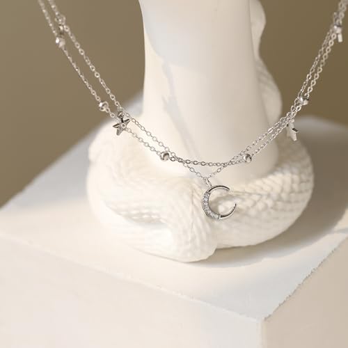 Layered Star and Moon Anklet for Women Waterproof Titanium Steel | Adjustable Gold/Silver Ankle Bracelet for Everyday Wear, Shower Safe Celestial Jewelry Gift, Dainty Summer Beach Foot Jewelry - color: Silver