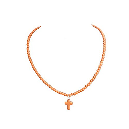 Small Dainty Cross Necklace Pendant Bohemian Turquoise Seed Bead Beaded Necklace Choker for Women Men Faith Jewelry Gift - color: 01 Orange