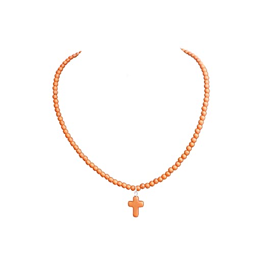 Small Dainty Cross Necklace Pendant Bohemian Turquoise Seed Bead Beaded Necklace Choker for Women Men Faith Jewelry Gift - color: 01 Orange