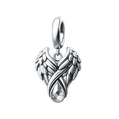 KunBead Guardian Angel Wings Birthstone Dangle Birthday Charms Compatible with Pandora Charm Bracelet for Women - color: White
