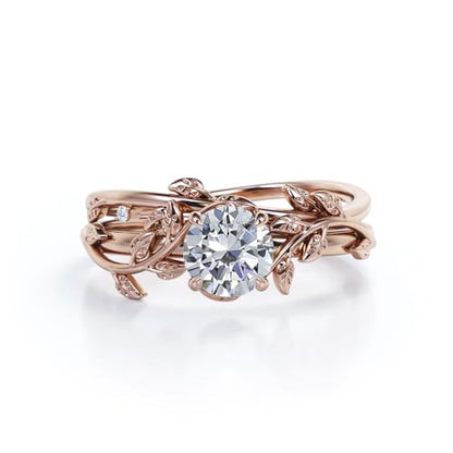 Center 1 CT Round Cut Floral Moissanite Wedding Rings Sets for Women Leaf and Vine Art Deco Engagement Ring Sets in S925 Sterling Silver 10K 14K 18K Gold with Text Engraving - color: Style B