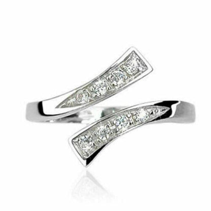 0.10 Ct Round Cut Simulated Diamond Bypass Adjustable Toe Ring 14K White Gold Plated 925 Silver