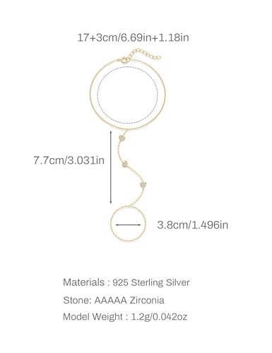 925 Sterling Silver Hand Chain Bracelet for Women | 14k Gold Plated CZ Crystal Heart Starburst Ring Bracelets Hand Chain Diamond Layered Stackable Link Chain Beach Jewelry Gifts - color: GoldC