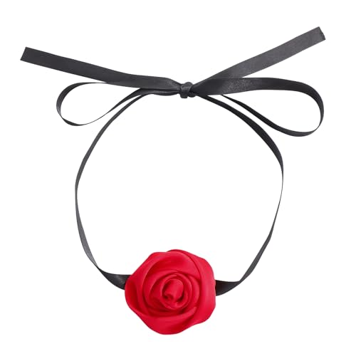 Firstmeet Floral Rose Necklace Handmade Flower Satin Ribbon Choker Necklace for Women - color: Red