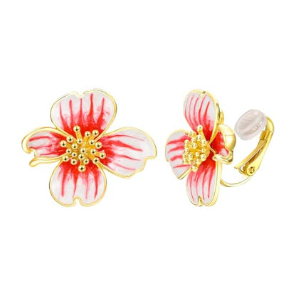 Clip on Earrings Women, 14K Gold Plated Earrings for Sensitive Ears, Fashion Women's Earrings Jewelry Birthday Gift for Wife Grandma Daughter Girls on Christmas Thanksgiving - color: Red