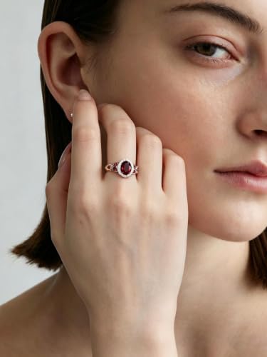 2-3 Carat Oval Engagement Ring 925 Silver Celtic Knot Birthstone Rings for Women Hypoallergenic Amehtyst/Aquamarine/Emerald/Ruby/Sapphire Cocktail Rings Jewelry Size 6-10 - color: A. Ruby