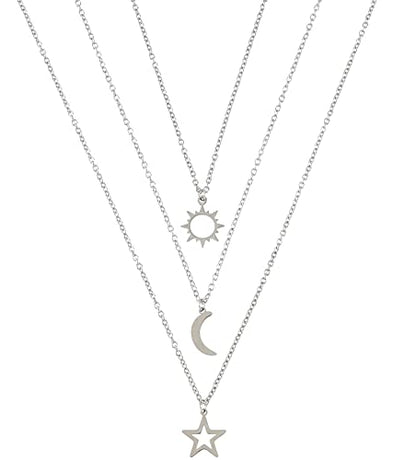COLORFUL BLING Stainless Steel Sun and Moon Star Necklace 3 Best Friend Friendship Sister Set for Women Mom Daughter BFF Jewelry Gifts - color: yellow big