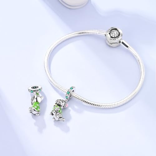 Hapour 925 Sterling Silver Charm for Bracelet Necklace Women Pendant Beads | Virgin Mary Charm, Religious Cross Heart Dragon European Jewelry Mom Charm - color: Green Dog wearing a four-leaf clover hat