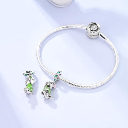 Hapour 925 Sterling Silver Charm for Bracelet Necklace Women Pendant Beads | Virgin Mary Charm, Religious Cross Heart Dragon European Jewelry Mom Charm - color: Green Dog wearing a four-leaf clover hat