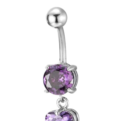 COOLSTEELANDBEYOND Steel Belly Chain Belly Button Ring Body Jewelry Piercing Navel Ring with Long Dangle Cubic Zirconia - color: D-Metal Color: Silver
