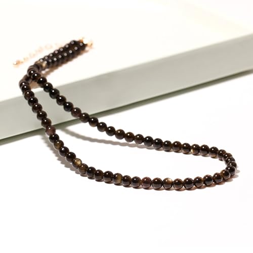 Simple 4mm Gemstones and Crystals Choker Necklace Unisex 16"-18" | Necklaces for Women Men, Adjustable, 40-45 cm Chain Length, Handmade, Spiritual Gemstones, Positive Energy, Daily Wear - style: Golden Obsidian