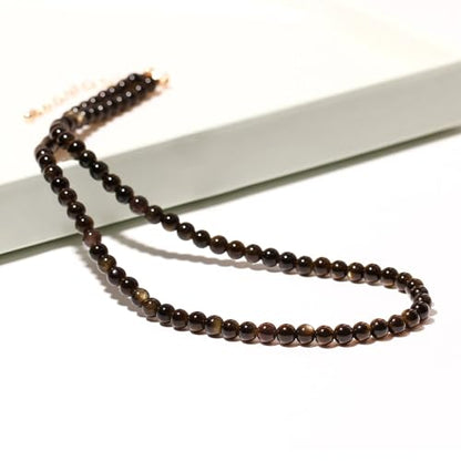 Simple 4mm Gemstones and Crystals Choker Necklace Unisex 16"-18" | Necklaces for Women Men, Adjustable, 40-45 cm Chain Length, Handmade, Spiritual Gemstones, Positive Energy, Daily Wear - style: Golden Obsidian