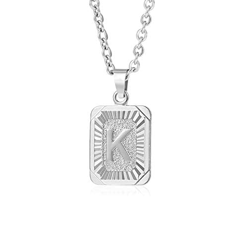 Glimmerst Initial Pendant Necklace 18K Gold Plated Stainless Steel Letter Necklace Personalizd Name Necklace for Women - style: Silver K