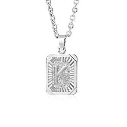 Glimmerst Initial Pendant Necklace 18K Gold Plated Stainless Steel Letter Necklace Personalizd Name Necklace for Women - style: Silver K