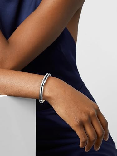 Gold Chunky Bangles Bracelets For Women 14k Gold Plated Stack Layered Curved Bamboo Tube Stretch Bracelets Gift Jewelry - color: 1pcs Silver-8mm