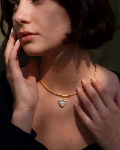 Gold CZ Choker Necklace Trendy Statement | Gold choker necklace, CZ pendant, Adjustable chain, Dainty statement, Summer gift, Gift for women, Lightweight - style: 23384