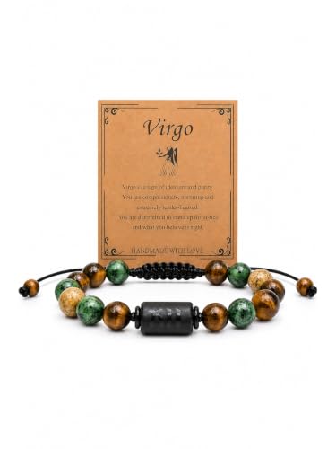 Zodiac Bracelet for Women and Men, Zodiac Sign Natural Stone Beaded Bracelet, Adjustable Horoscope Astrology Bracelet with Zodiac Card, Birthday Gift for Her Him - color: Virgo