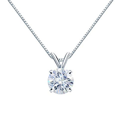 1/2 to 3 1/2 Carat Round Moissanite Solitaire Pendant Necklace in 14k Gold (H-I, cttw) 4-Prong 16 to 18 Inch Adjustable Chain Spring Ring by Diamond Wish