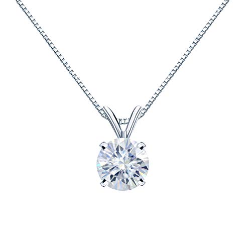 1/2 to 3 1/2 Carat Round Moissanite Solitaire Pendant Necklace in 14k Gold (H-I, cttw) 4-Prong 16 to 18 Inch Adjustable Chain Spring Ring by Diamond Wish