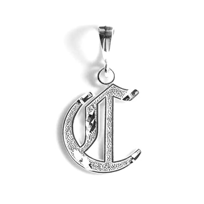 Personalized Gothic Old English Sterling Silver Initial A-Z Pendant. - style: C