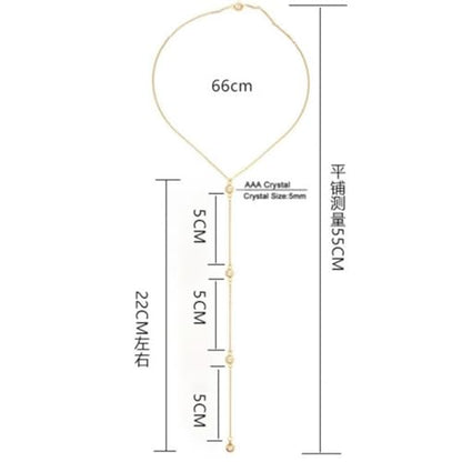 Dainty Crystal Back Chain for Women Sparkly Rhinestone Long Back Necklace for Backless Dress Summer Party Body Jewelry - color: Gold A