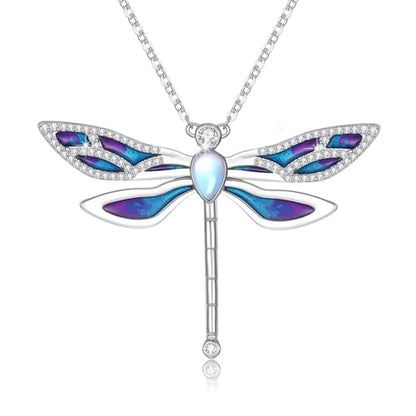Dragonfly Necklace 925 Sterling Silver Moonstone Necklace Rainbow Stone Dragonfly Jewelry Christmas Birthday Gifts for Women Mom Her - style: Light Purple