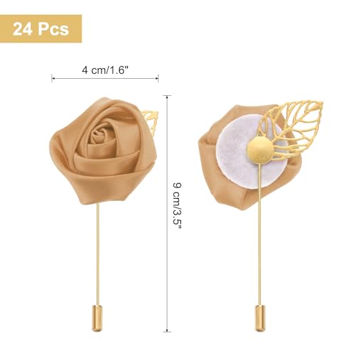 uxcell 24pcs Champagne Rose Boutonnieres Flower Pins for Wedding | Buttonholes Pocket Boutonnieres for Wedding Ceremony Anniversary Prom Formal Dinner Party - color: Champagne