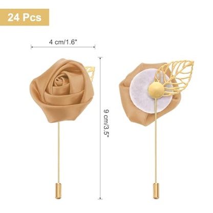 uxcell 24pcs Champagne Rose Boutonnieres Flower Pins for Wedding | Buttonholes Pocket Boutonnieres for Wedding Ceremony Anniversary Prom Formal Dinner Party - color: Champagne