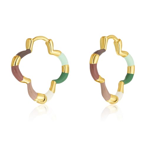 Milan Chiva 14K Gold Plated Small Huggie Dangle Earrings | Lightweight Trendy Heart Dainty Jewelry Hypoallergenic Chunky Gold Hoops Earrings Jewelry Mothers Day Gift for Women - color: I-Multi-Green