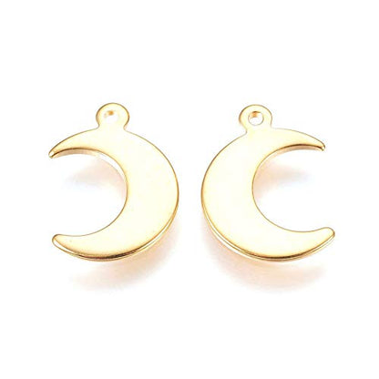 Mega Pet 100pcs Stainless Steel Moon Pendants Charms Golden Crescent Moon Jewelry Charms DIY Accessories for Bracelets Necklaces Jewerly Making - size: 15.5x11x1mm#Moon