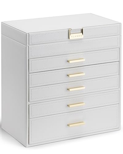 VLANDO 6 Layer Large Jewelry Box - Jewelry Holder Organizer, Jewelry Box Organizer for Drawer Necklace Ring Bracelet and Watch, Birthday Gift for Loved Ones - White - color: White, size: 6 Layer-Necklace
