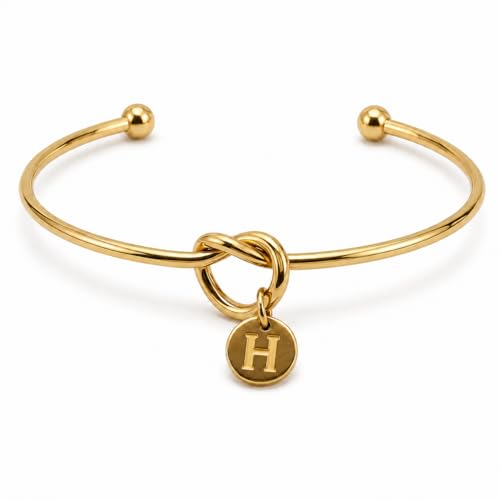 LemonRose Initial Bracelets for Women - Dainty Tie the Knot Letter A-Z 14K Gold Plated for Women Gold Cuff Bracelet for Womens Jewelry Personalized Bridesmaid Proposal Gifts - color: Gold H