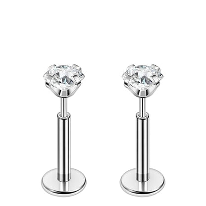 PunkTracker 16g/18g/20g Titanium Steel Threadless Flat Back Cartilage Earrings for Helix/Tragus/Conch/Daith/Earlobe - Nose Studs Lip Rings Labret Monroe Piercing Jewelry for Women Men 2PCS - style: 18g,silver,6mm bar,3mm gem