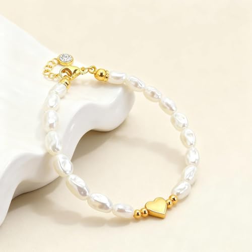 Dainty Bracelet Chain Bracelet Minimalist Jewelry Layering Heart Bracelets Valentines Day Bracelets Gift for Her - color: A2:pearl bracelet
