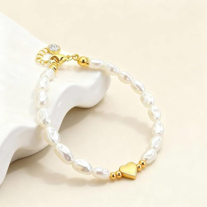 Dainty Bracelet Chain Bracelet Minimalist Jewelry Layering Heart Bracelets Valentines Day Bracelets Gift for Her - color: A2:pearl bracelet