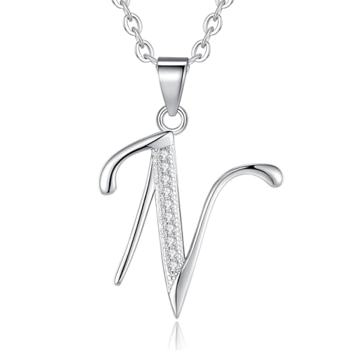 VIKI LYNN Dainty Initial Letter Pendant Necklace for Women | Cubic Zirconia Initial Jewelry, Personalized Letter Necklace, Dainty Women Jewelry, Birthday Gift Idea for Her, Mom and Wife - color: Silver, style: Silver-N