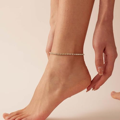 Anklets for Women, 18K Gold Plated Dainty Ankle Bracelets with Tennis, Pearl, Daisy, Lip, Snake Chain, Layered CZ Anklet Waterproof, Adjustable Boho Summer Beach Foot Jewelry - style: 3mm Tennis