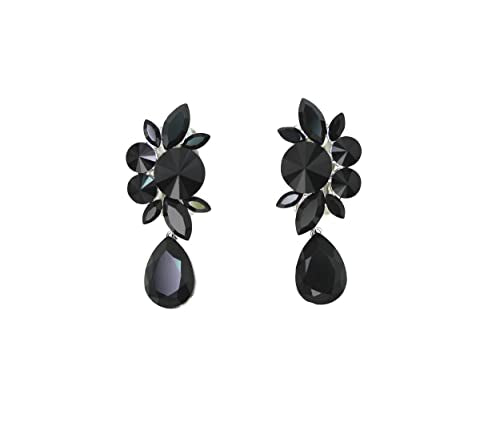 Faship Statement Dangling Floral Clip On Earrings For Women - color: Black