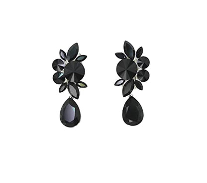 Faship Statement Dangling Floral Clip On Earrings For Women - color: Black