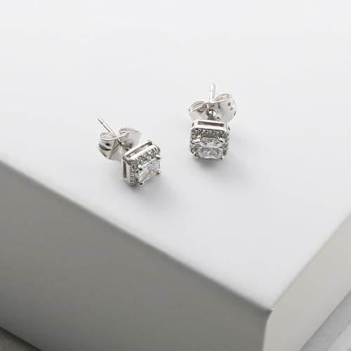 VOLUKA Cubic Zirconia Stud Earrings for Women - Hypoallergenic Earrings for Sensitive Ears - Simulated Diamond CZ - style: Square-W