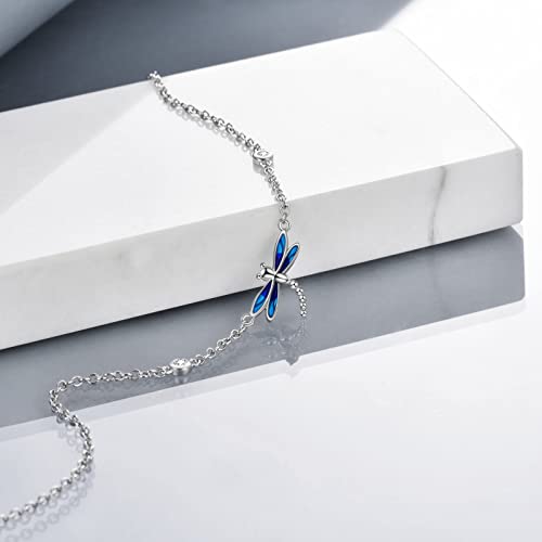 YAFEINI Anklet Bracelets for Women Girls Sterling Silver Hummingbird/Dragonfly/Butterfly Link Chain Anklets Jewelry Gifts - color: Dragonfly anklets