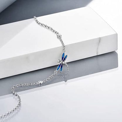 YAFEINI Anklet Bracelets for Women Girls Sterling Silver Hummingbird/Dragonfly/Butterfly Link Chain Anklets Jewelry Gifts - color: Dragonfly anklets
