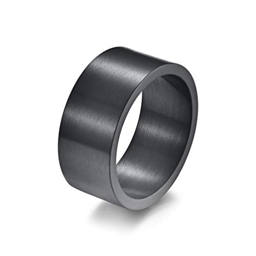 Men's 10mm Wide Ring Silver//Black/Retro Silver Stainless Steel Matte Brushed Classic Simple Plain Matte Engagement Wedding Band Ring for Men size 8-12 - color: black color