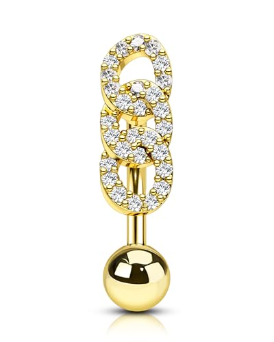 Belly Button Rings 14G Reverse Belly Navel Rings for Womne Gold Floating Navel Piercing Jewelry Stainless Steel - color: YG-Lock