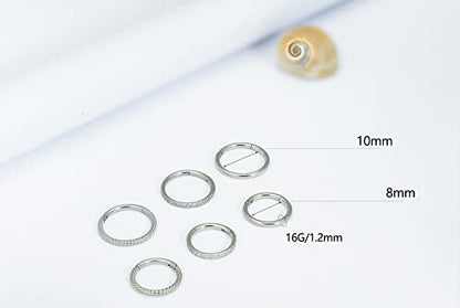 16G 18G 6mm 8mm 10mm Hinged Clicker Segment CZ Twisted Clicker Nose Rings Hoop Helix Cartilage Daith Tragus Sleeper Earrings Body Piercing for Women Men - style: 16G - 8mm - 3Pcs Steel