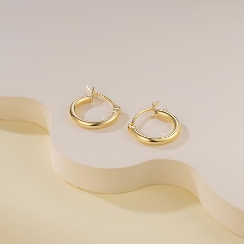 14K Gold Hoop Earrings, Huggie Hoop Earrings for Women, Hypoallergenic Lightweight Small Hoop Earring for Womens 14mm/16mm/18mm - color: 14mm