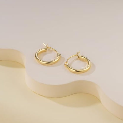 14K Gold Hoop Earrings, Huggie Hoop Earrings for Women, Hypoallergenic Lightweight Small Hoop Earring for Womens 14mm/16mm/18mm - color: 14mm
