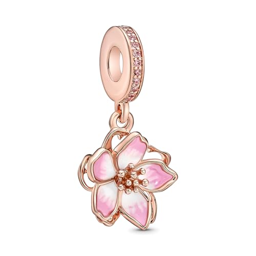 LUXILLA Charms for Bracelets & Necklace 925 Sterling Silver Charms Elephant Happy Birthday Charm Fit for Valentine's Day Mother's Day Jewelry Gift for Women - color: Cherry Blossom Charm